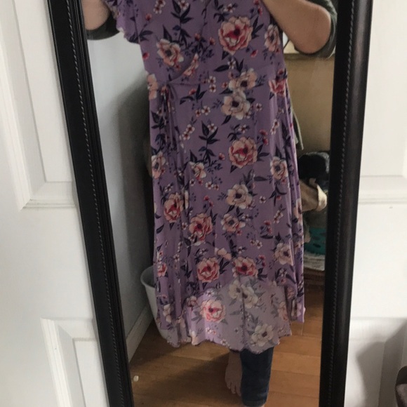 Purple Floral Midi Faux Wrap Dress - Picture 8 of 8